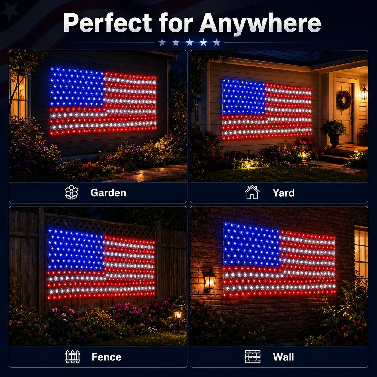 🇺🇸Super Bright American Flag Net Lights for Patriotic Holiday Decor