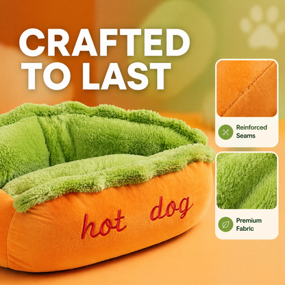 Hot Dog Plush Pet Bed – Ultra-Soft Calming Bed for Dogs & Cats