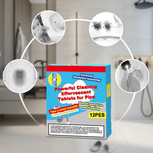 ✨Powerful Cleaning Effervescent Tablets for Pipe, Fast-Dissolving Hair Grease Clogs, Deodorizing Antibacterial Pipe Cleaner for Sink, Toilet Floor Drain