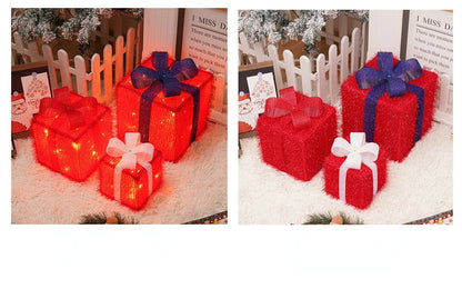 🔥Christmas Sale🎁3pc Festive Christmas Ornaments Set with Gift Box - 8 Modes, Remote Control, Warm Light LED, Ribbon Accents, DIY Assembly