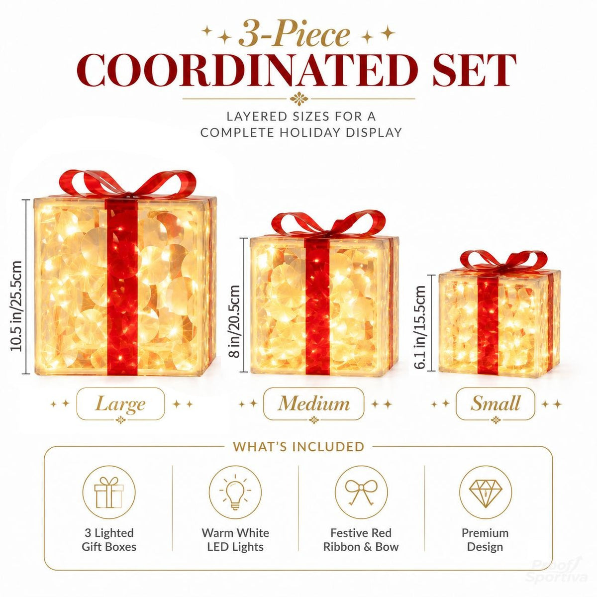 🔥Christmas Sale🎁3pc Festive Christmas Ornaments Set with Gift Box - 8 Modes, Remote Control, Warm Light LED, Ribbon Accents, DIY Assembly