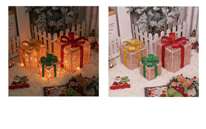🔥Christmas Sale🎁3pc Festive Christmas Ornaments Set with Gift Box - 8 Modes, Remote Control, Warm Light LED, Ribbon Accents, DIY Assembly