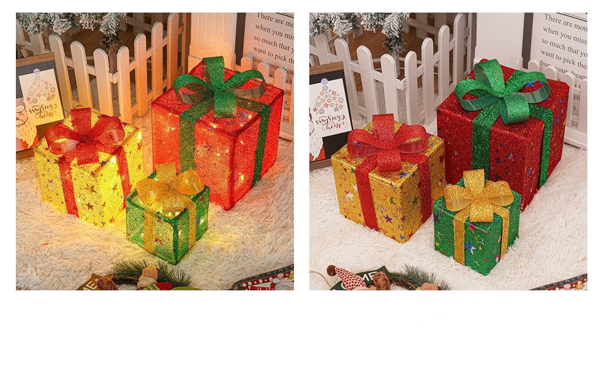 🔥Christmas Sale🎁3pc Festive Christmas Ornaments Set with Gift Box - 8 Modes, Remote Control, Warm Light LED, Ribbon Accents, DIY Assembly