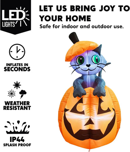 🐱HALLOWEEN FLASH SALE: 5FT INFLATABLE CAT ON PUMPKIN — THE ULTIMATE YARD DECORATION!🐱