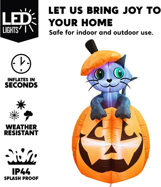 🐱HALLOWEEN FLASH SALE: 5FT INFLATABLE CAT ON PUMPKIN — THE ULTIMATE YARD DECORATION!🐱