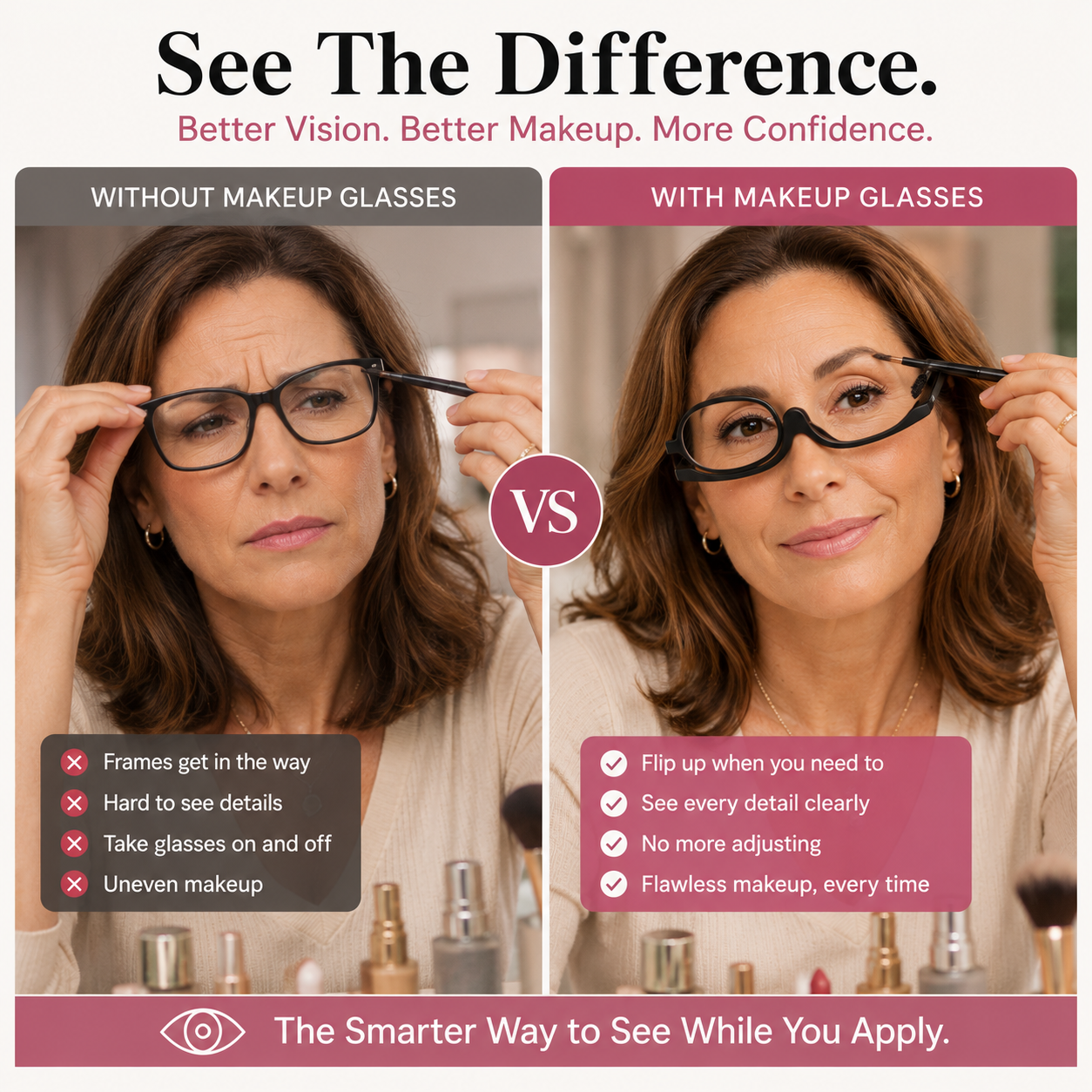✨ Flawless Makeup Glasses™ | Flip Lens Reading Glasses for Easy Makeup Application💄