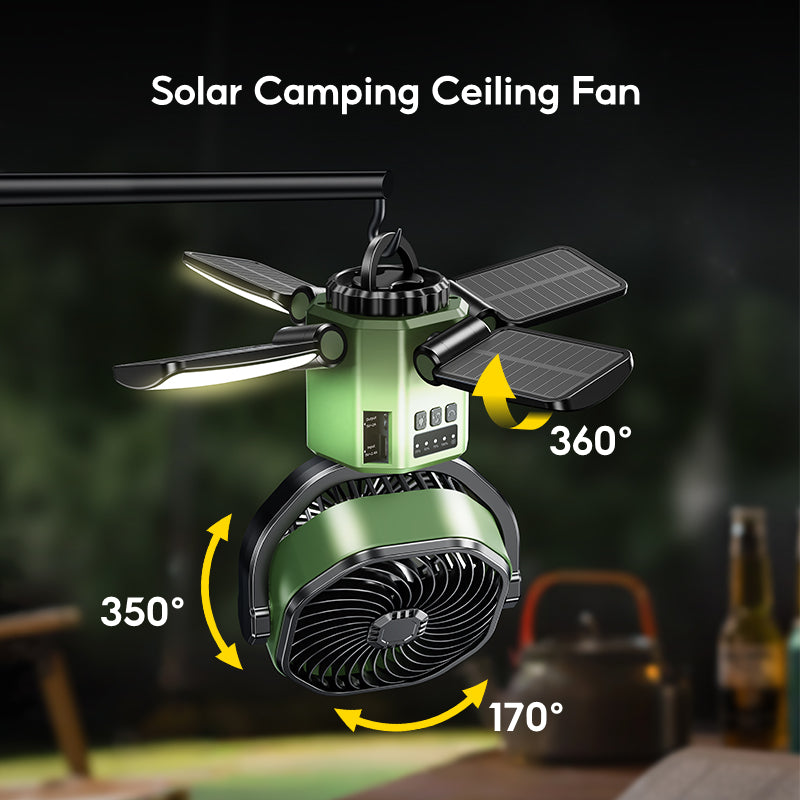 Solar Camping Fan 20000mAh Portable Air Conditioner Electric Cooling Desktop Rechargeable Fan Retractable Outdoor Spray Mist Fan