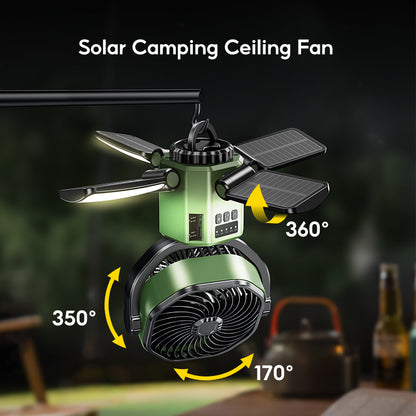 Solar Camping Fan 20000mAh Portable Air Conditioner Electric Cooling Desktop Rechargeable Fan Retractable Outdoor Spray Mist Fan