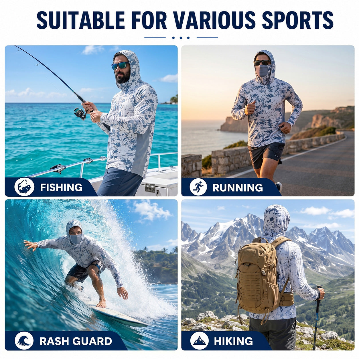 🏖️Men’s UPF 50+ Hoodie Shirts with Mask