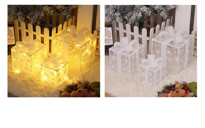 🔥Christmas Sale🎁3pc Festive Christmas Ornaments Set with Gift Box - 8 Modes, Remote Control, Warm Light LED, Ribbon Accents, DIY Assembly