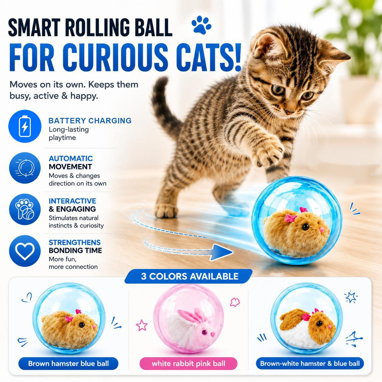 🐾Auto-Rolling Ball with Mouse Hands-Free Play for Indoor Cats