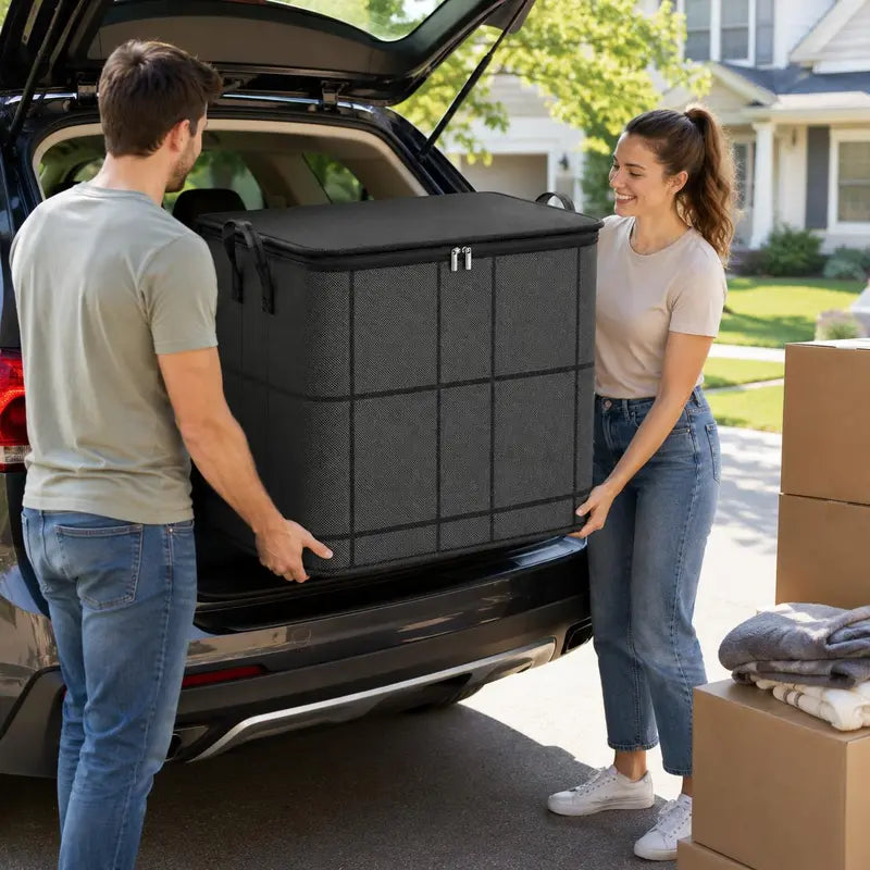 Large Storage Bin with Zipper — Foldable Moving Bag for Blankets, Bedding & Clothes