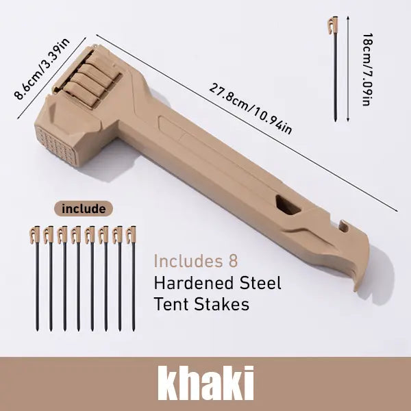 🔨2-in-1 Tent Stake Hammer with Built-In Storage for 8 Stakes and Stake Puller for Outdoor Camping