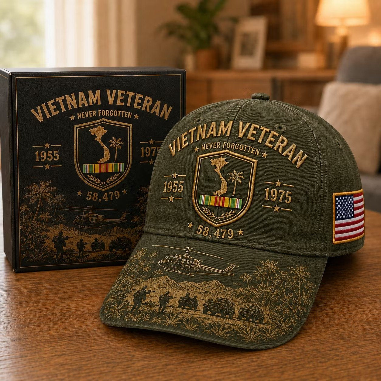 🇺🇸Vietnam Veteran Never Forgotten 1955–1975 Commemorative Cap