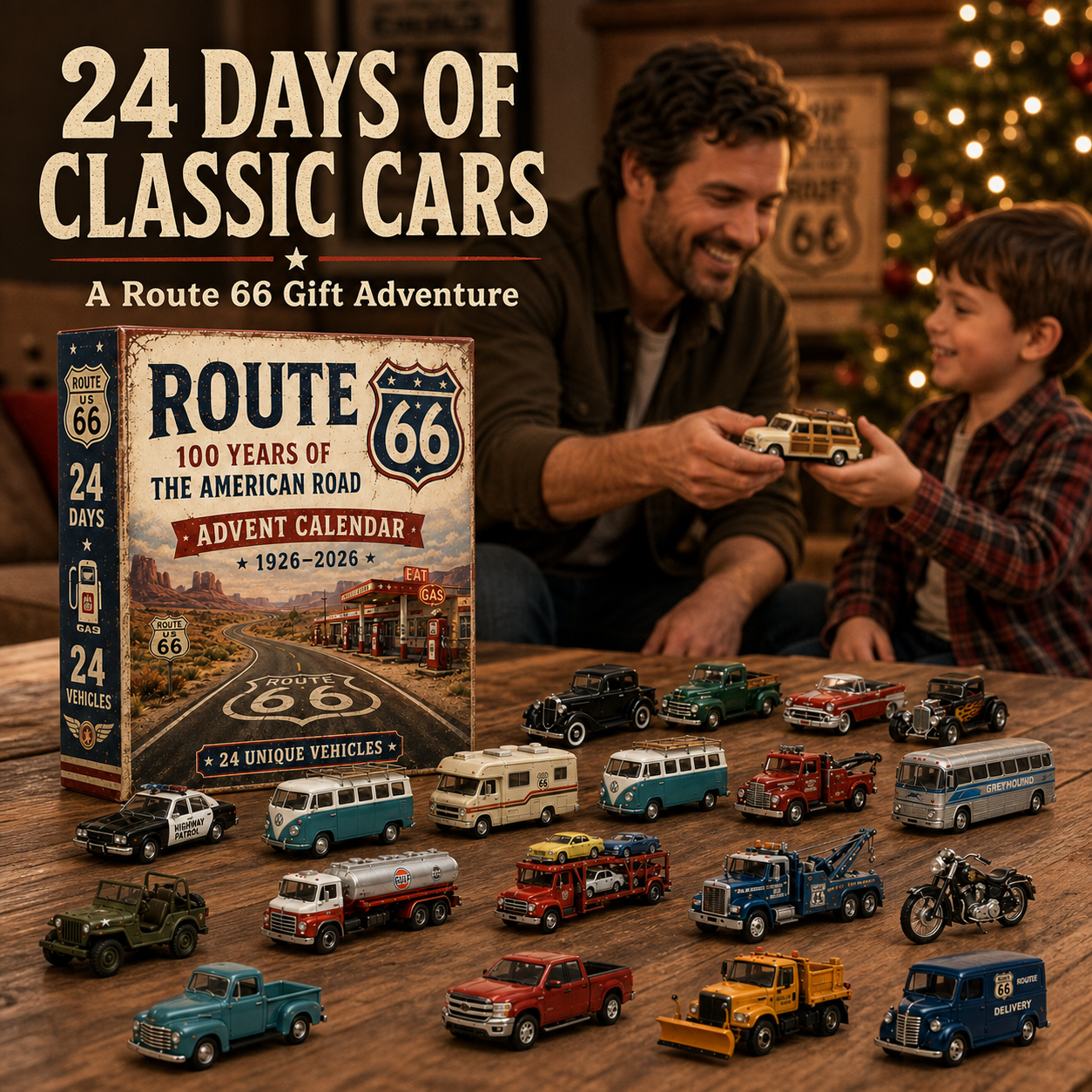 🚗Route 66 Centennial Advent Calendar – 24 Days of American Road Legends | 1926–2026 Collector’s Edition