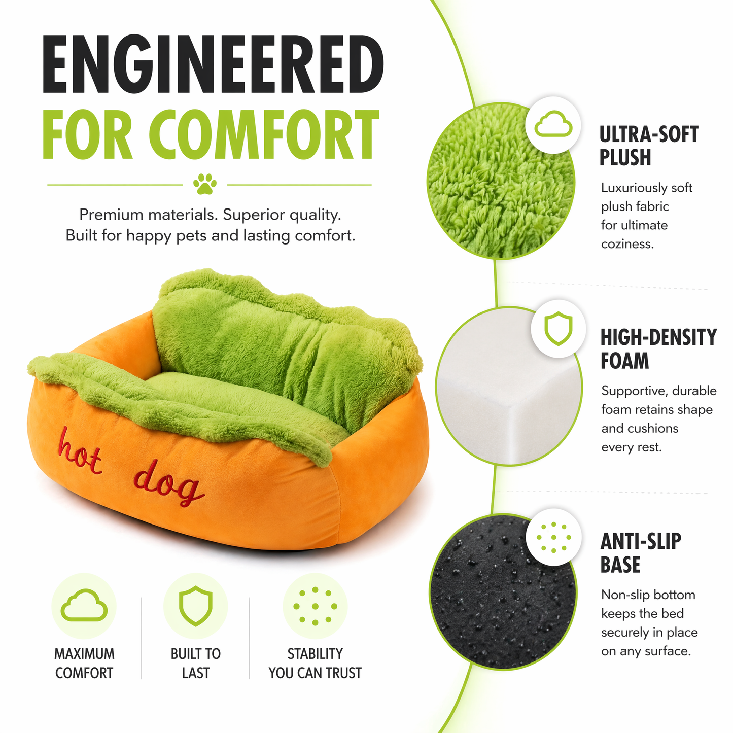 Hot Dog Plush Pet Bed – Ultra-Soft Calming Bed for Dogs & Cats