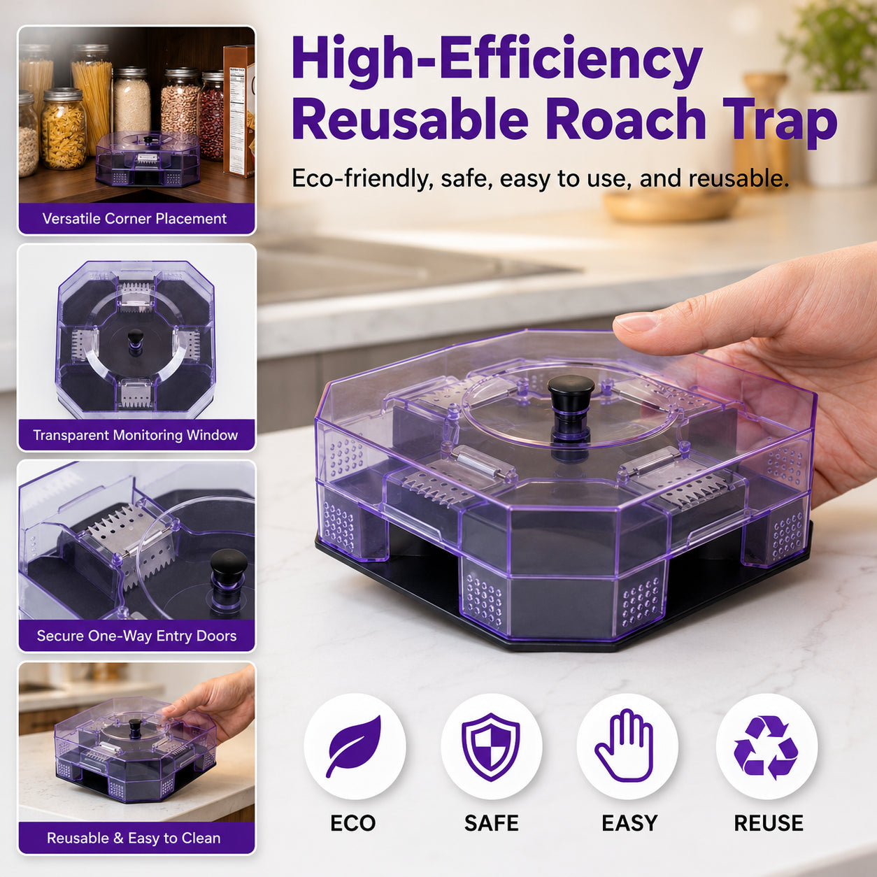 Reusable Roach Trap with One-Way Entry Doors