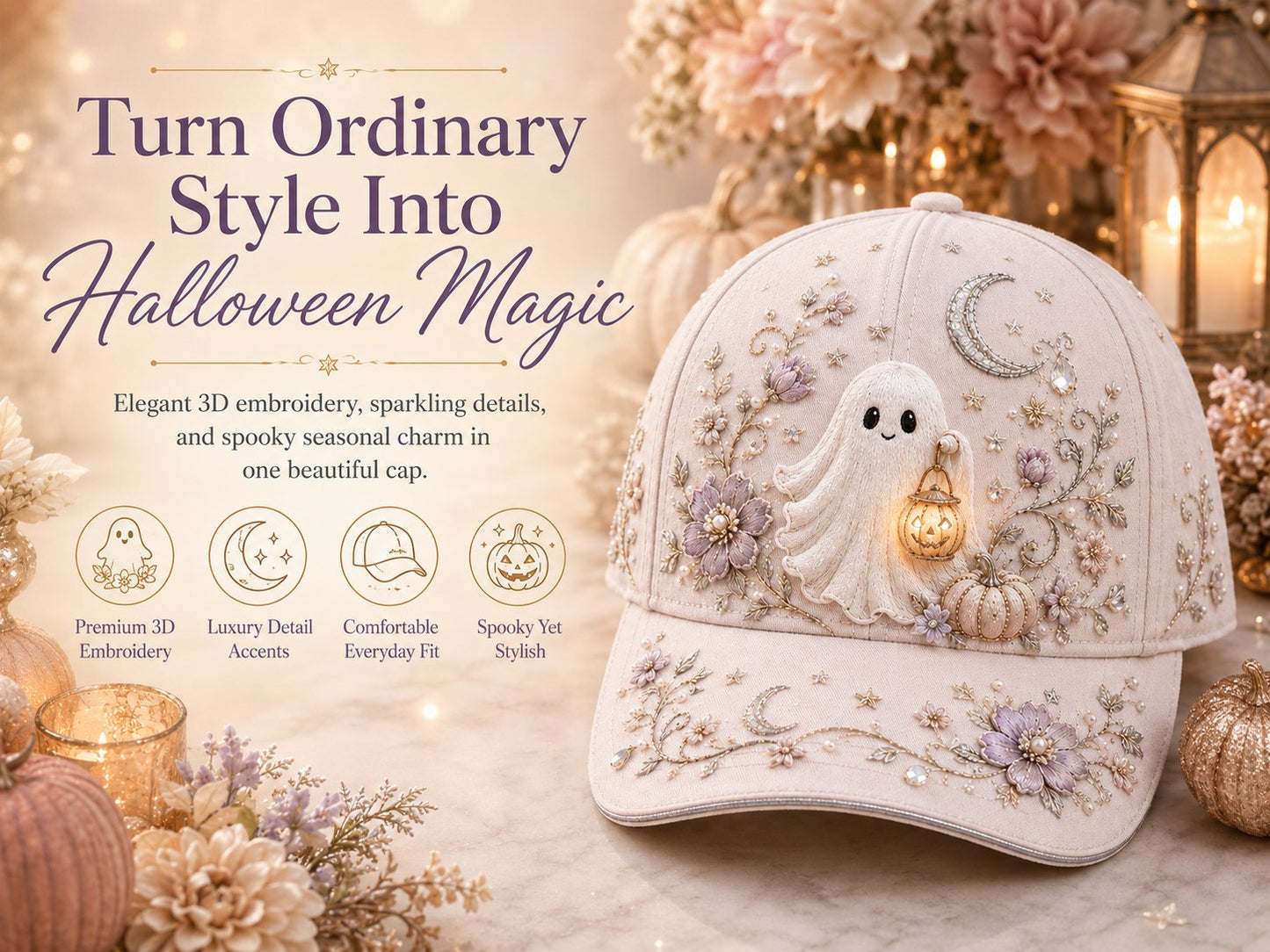 🎃 3D Halloween Embroidery Cap | Spooky Cute Adjustable Hat for Fall Outfits, Daily Styling & Halloween Parties