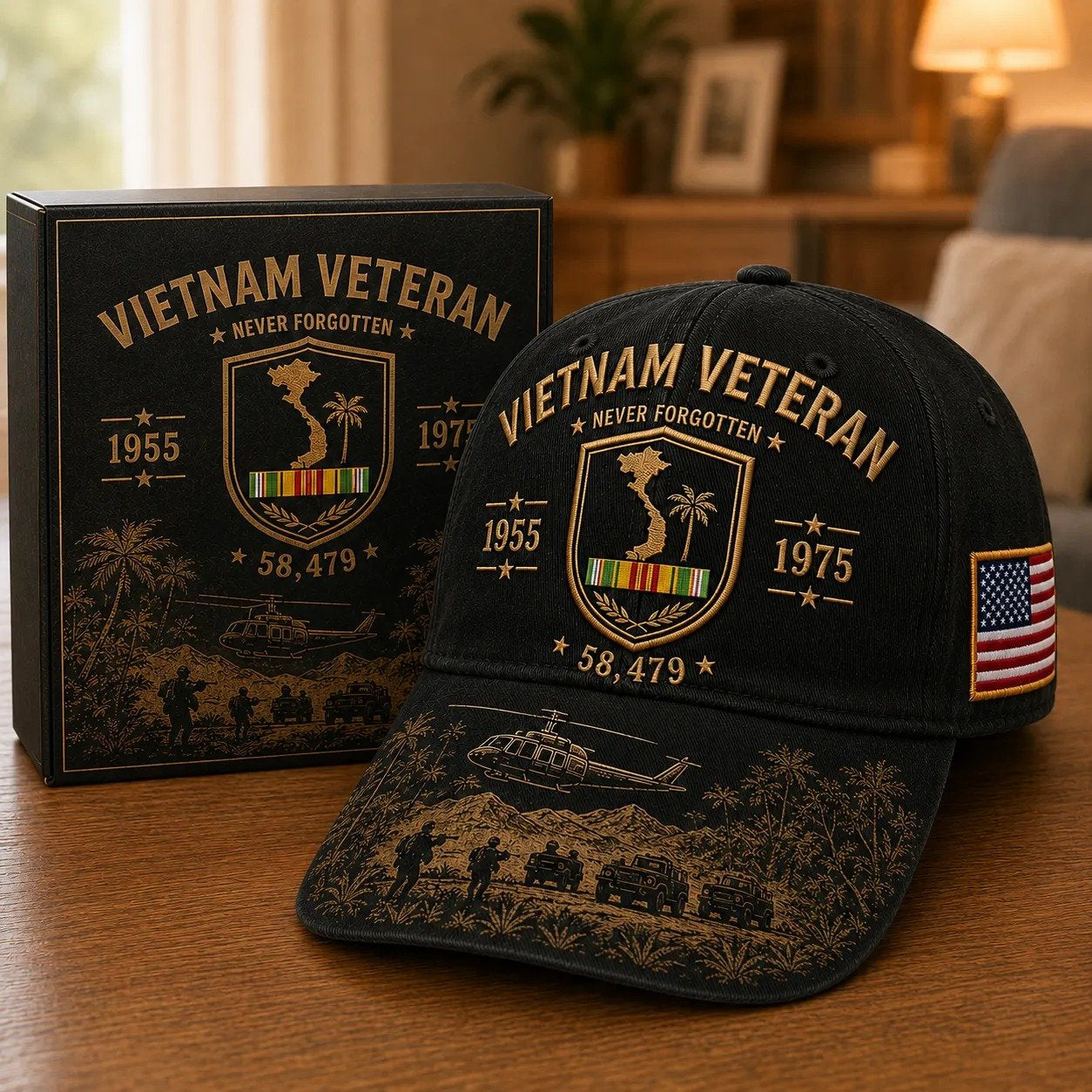 🇺🇸Vietnam Veteran Never Forgotten 1955–1975 Commemorative Cap