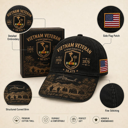 🇺🇸Vietnam Veteran Never Forgotten 1955–1975 Commemorative Cap