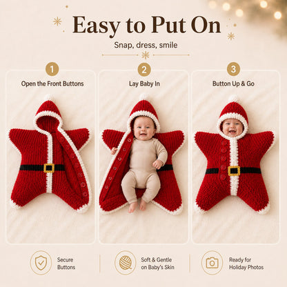 🎅 Baby’s First Christmas Keepsake Star Outfit | One Size Fits Most Babies, Soft Knitted Santa Cocoon with Front Button Opening for Holiday Photos ✨