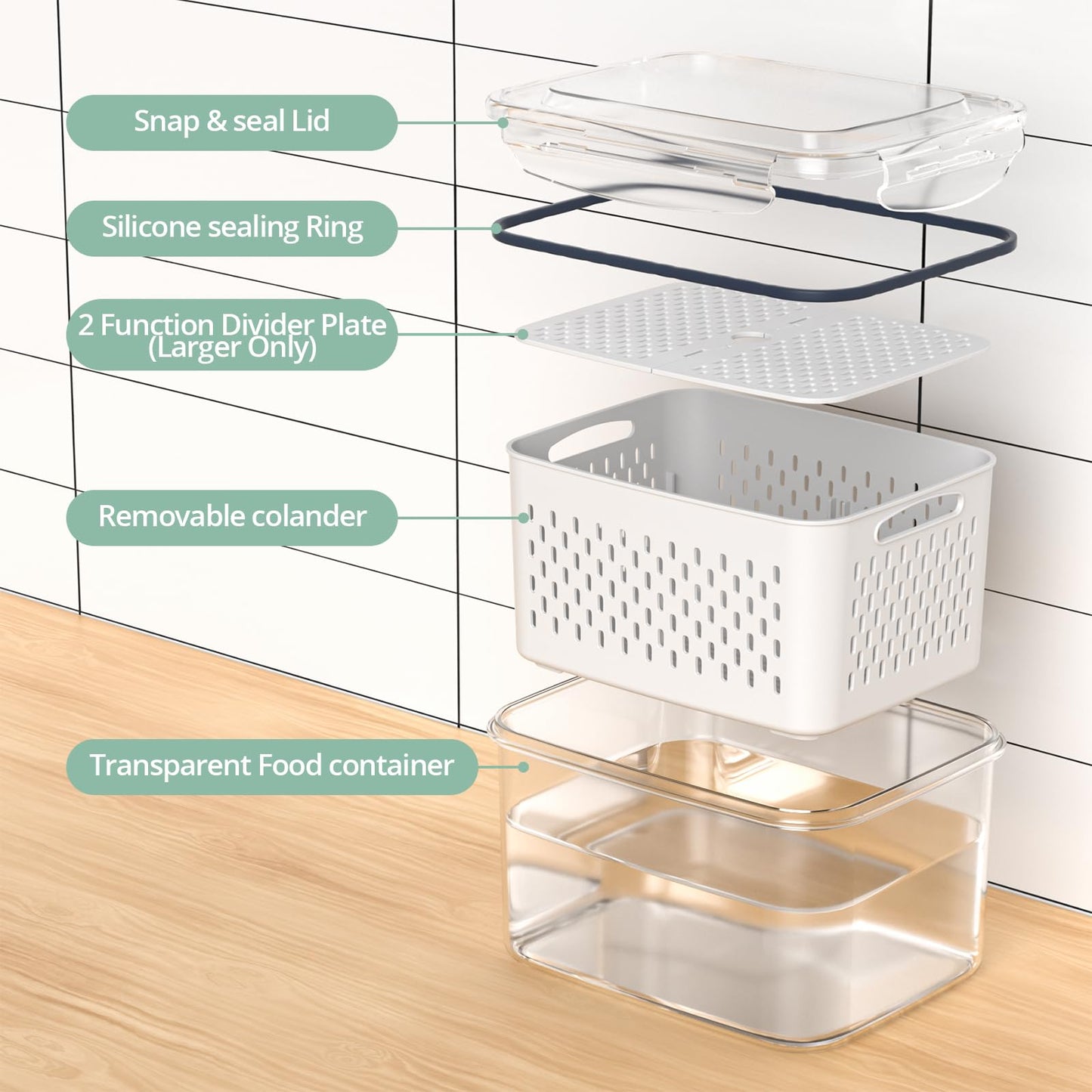 🍅Food Storage Containers for Fridge with Removable Colander