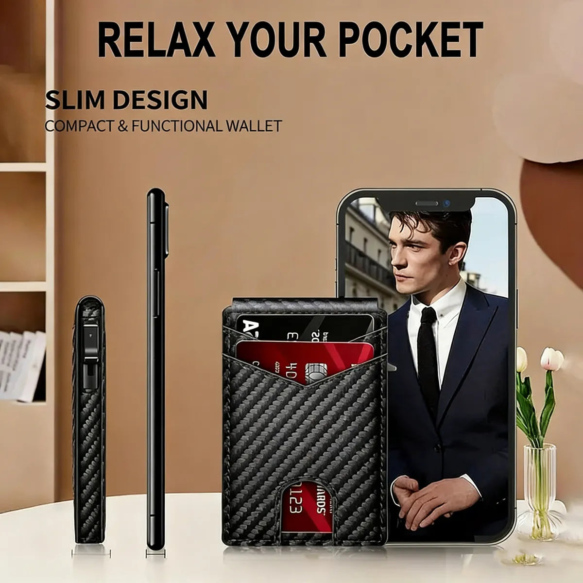 ⚡Wallet for Men - with Pop Up Aluminum Case Slim Leather Slots Credit Card Holder RFID Blocking Bifold Minimalist Wallet