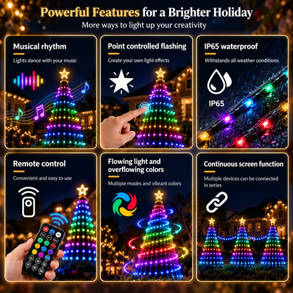 🎄 Smart RGB Christmas Tree Waterfall Lights | DIY Patterns, Music Sync & App Control
