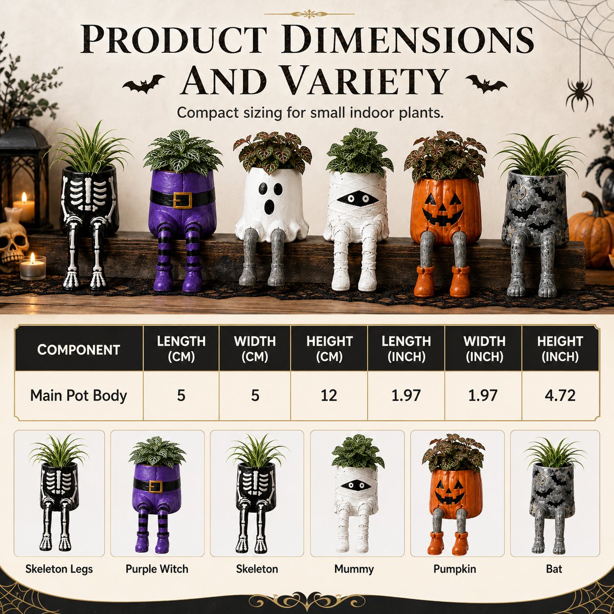 💀🎃Halloween Whimsical Hanging Leg Planter Hand-Painted Resin Succulent Pot💐