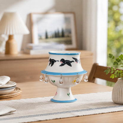 Rotating Bird Ceramic Cup Decor – Handmade Spinning Bell Tabletop Ornament
