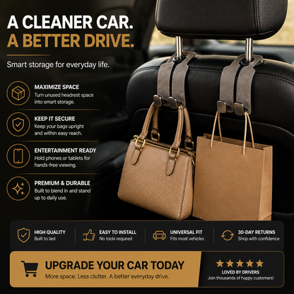 🚗 2-in-1 Car Headrest Organizer Hook & Phone Holder – Keep Bags Secure & Your Car Clutter-Free