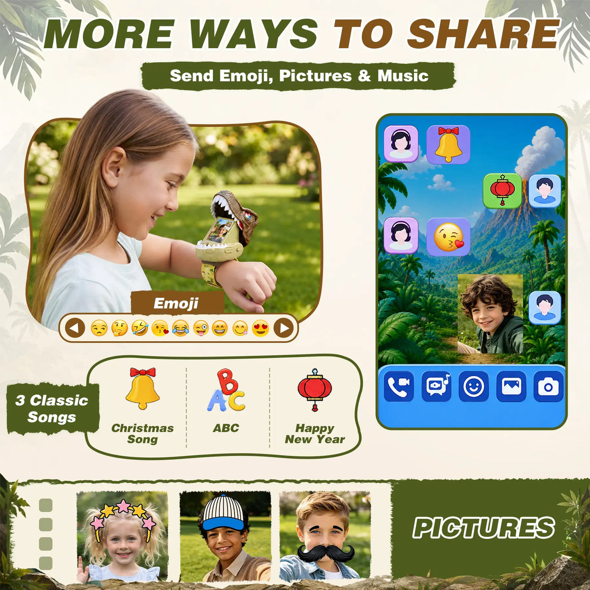 Kids Video Walkie-Talkies 2-Pack, Dinosaur Wrist Two-Way Video Chat Toy