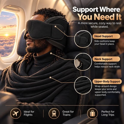✈️ 3-in-1 Travel Sleep Support – Block Light, Support Your Head & Rest More Comfortably
