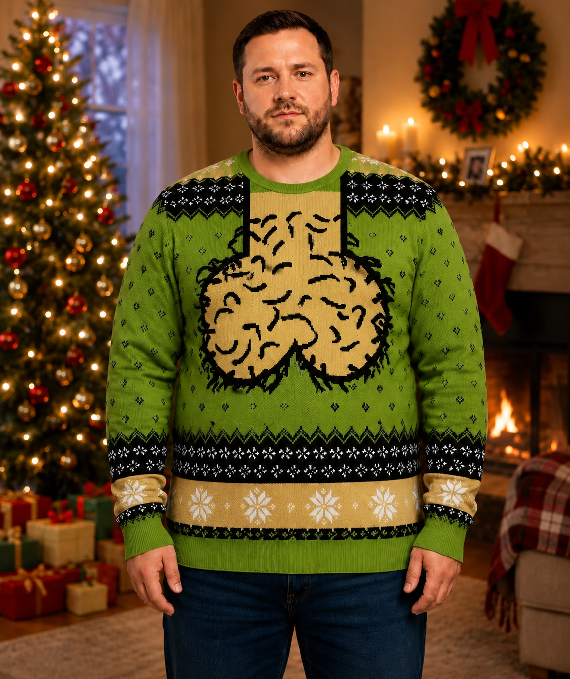 Funny Brain Ugly Christmas Sweater for Men – Festive Holiday Novelty PulloverFunny Brain Ugly Christmas Sweater for Men – Festive Holiday Novelty Pullover