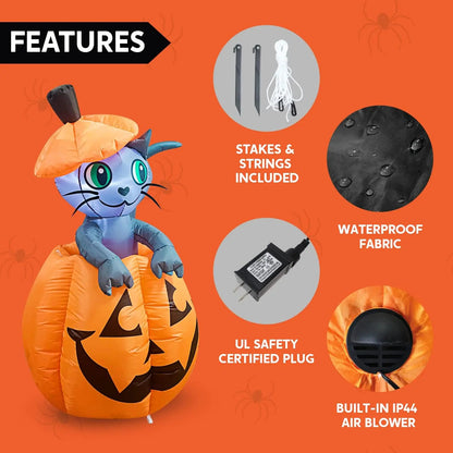🐱HALLOWEEN FLASH SALE: 5FT INFLATABLE CAT ON PUMPKIN — THE ULTIMATE YARD DECORATION!🐱