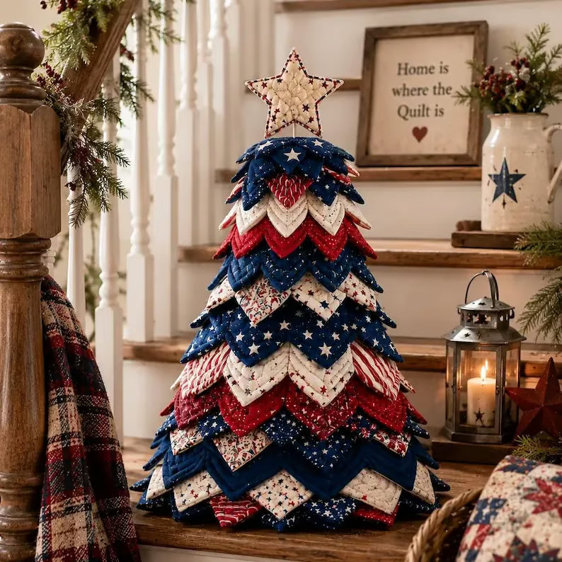 🎄Americana Christmas Tree Quilt Kit – Easy Layered Fabric Holiday Décor for Quilting Lovers