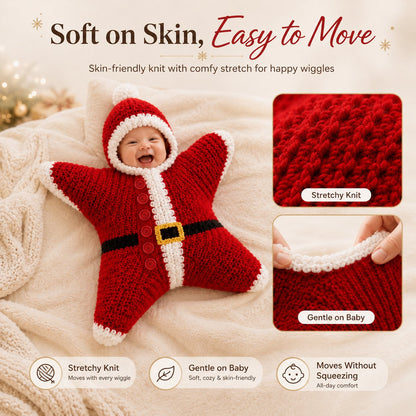 🎅 Baby’s First Christmas Keepsake Star Outfit | One Size Fits Most Babies, Soft Knitted Santa Cocoon with Front Button Opening for Holiday Photos ✨