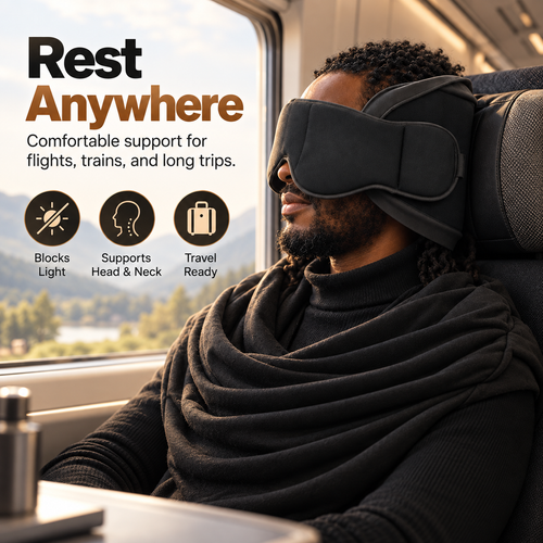 ✈️ 3-in-1 Travel Sleep Support – Block Light, Support Your Head & Rest More Comfortably