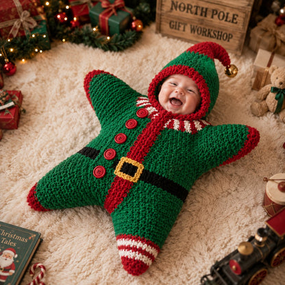 🎅 Baby’s First Christmas Keepsake Star Outfit | One Size Fits Most Babies, Soft Knitted Santa Cocoon with Front Button Opening for Holiday Photos ✨