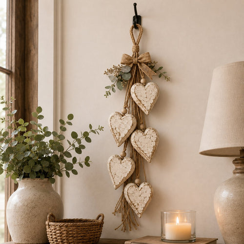 Rustic Hanging Heart Wall Decor with Optional Warm Lights