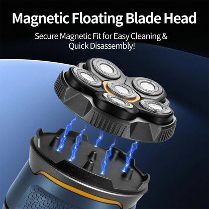 Cordless Electric Head Shaver, 6 Dual-Track Rotary Blades, Waterproof Wet & Dry Use