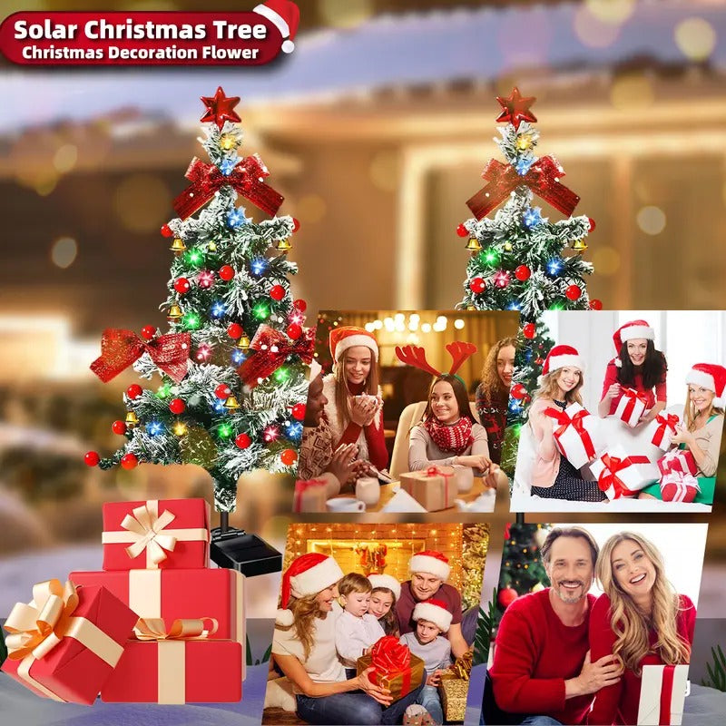 🔥Christmas Sale🎁Christmas 35Inch Solar Lighted Christmas Trees Outdoor, Snow-Flocked Pathway Trees with Multicolor LEDs