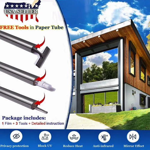 Black One-Way Mirror Privacy Window Film - Heat Insulation, 94% UV Blocking, Daytime Privacy for Home & Office