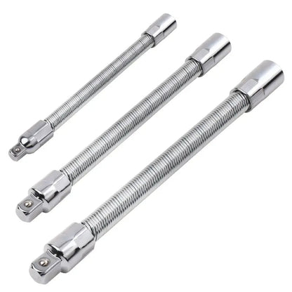 Flexible Socket Extension Bar Set – Bendable Ratchet Wrench Extensions for Tight Spaces, CR-V Steel Automotive Repair Tool Kit