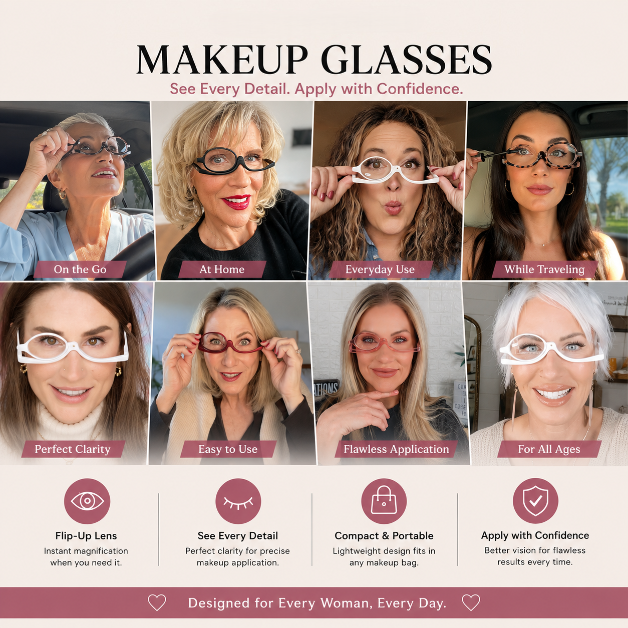 ✨ Flawless Makeup Glasses™ | Flip Lens Reading Glasses for Easy Makeup Application💄