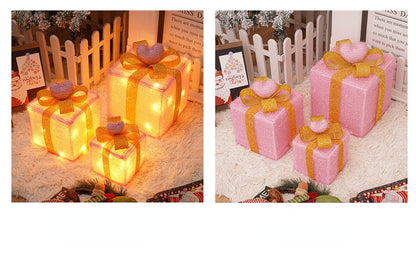 🔥Christmas Sale🎁3pc Festive Christmas Ornaments Set with Gift Box - 8 Modes, Remote Control, Warm Light LED, Ribbon Accents, DIY Assembly