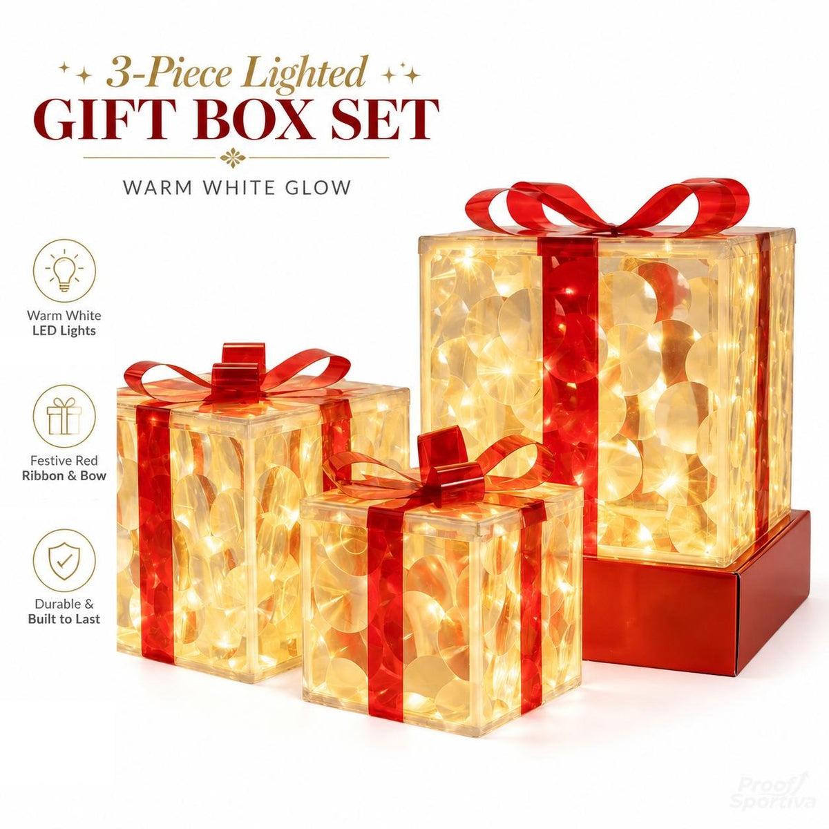 🔥Christmas Sale🎁3pc Festive Christmas Ornaments Set with Gift Box - 8 Modes, Remote Control, Warm Light LED, Ribbon Accents, DIY Assembly