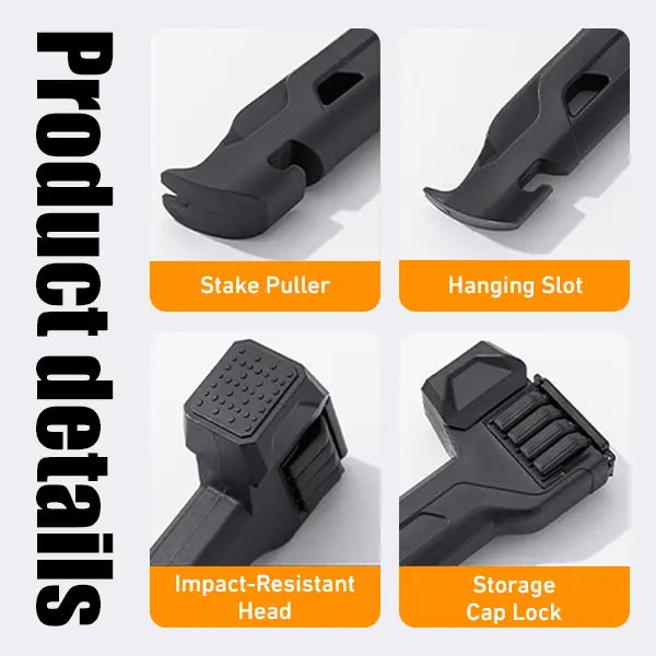 🔨2-in-1 Tent Stake Hammer with Built-In Storage for 8 Stakes and Stake Puller for Outdoor Camping