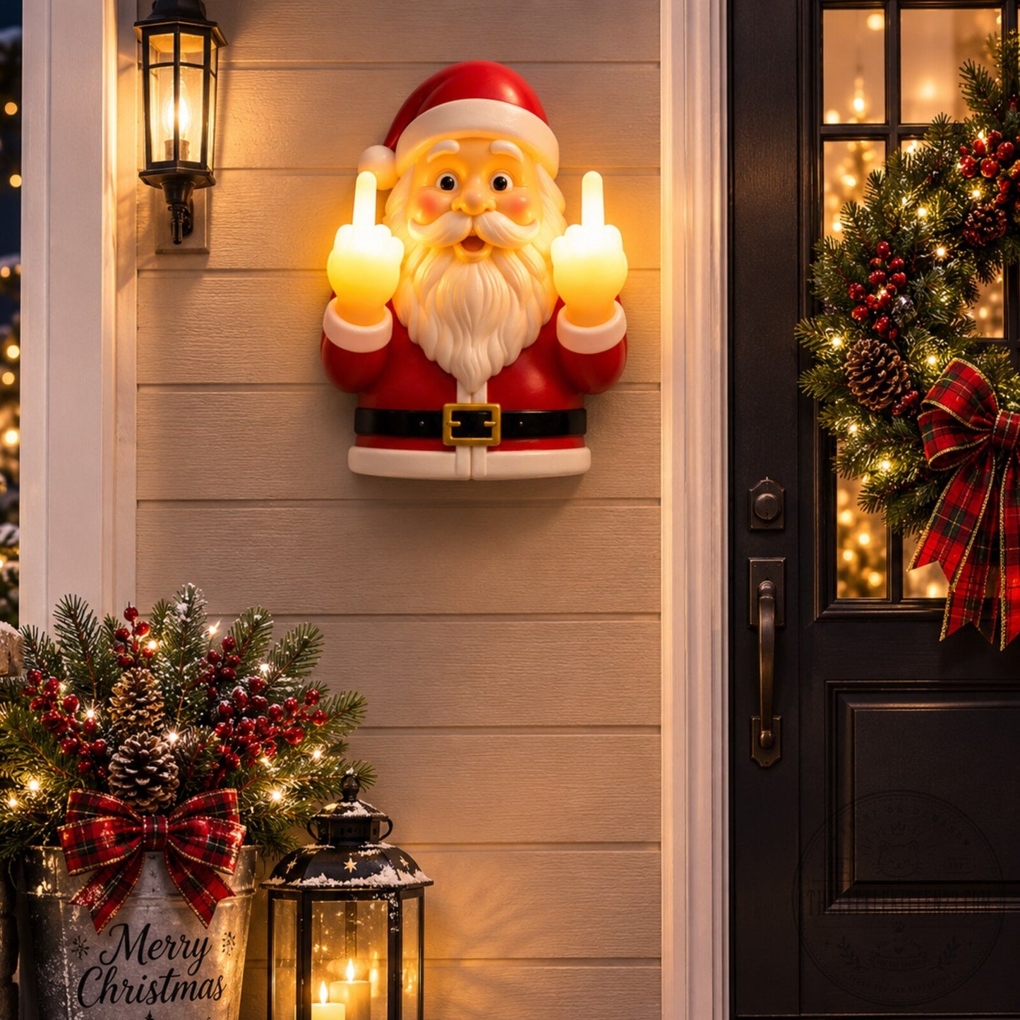 Funny Light-Up Middle Finger Santa Outdoor Wall Sconce Christmas Decor