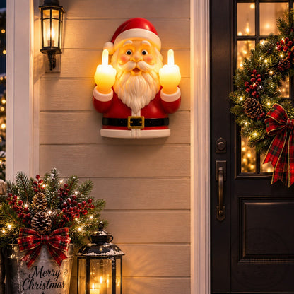 Funny Light-Up Middle Finger Santa Outdoor Wall Sconce Christmas Decor